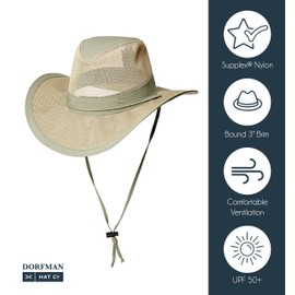 Dorfman Pacific Co. Men's 6 Piece Suplex Pinch Front Safari Hat, Khaki, X-Large