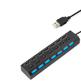 ELE-Gate | Hub USB 7 Puertos | con Switch Individual por Puerto | Conexión Estable y Rápida | Color Negro
