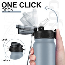 GOPPUS 600ml/20oz Stainless Steel Water Bottle with Straw Insulated Sports Bottle Cold Flask with Straw Double Walled Flip up Metal Water Bottles Leakproof Water Bottle for Gym Sports