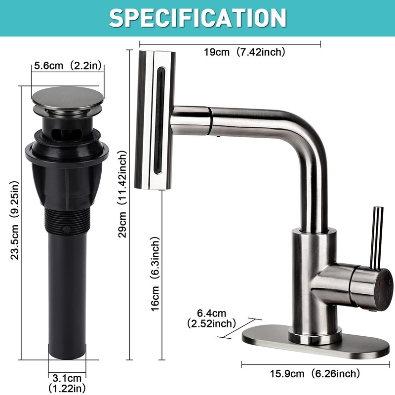 Bietor Bathroom Sink Faucet with 4 Mode Pull Down Sprayer,