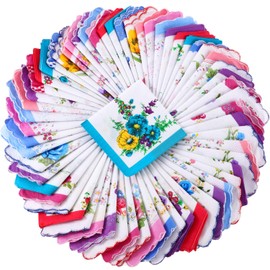 Ladies Hankies Women Floral Handkerchiefs Vintage Cotton Handkerchiefs (Colorful Handkerchiefs, 60 Pieces)