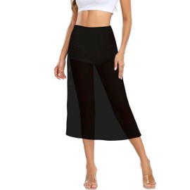 OBBUE Women's Petticoat Underskirt Long Antistatic Skirt Satin for Underdresses, 27"Black+Champagne