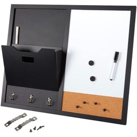 Juvale Message Center & Wall Mounted Organizer, with Whiteboard, Chalkboard, Mail Sorter, Cork Board, Key Hooks & Magnets (22 x 18 in.)