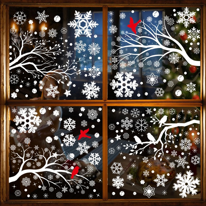 249 PCS Snowflake Window Clings, GeeRic Winter Decorations 6 Sheets