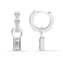 LeCalla 925 Sterling Silver Rock Crystal Baguette Charm Huggie Earrings for Women Teen