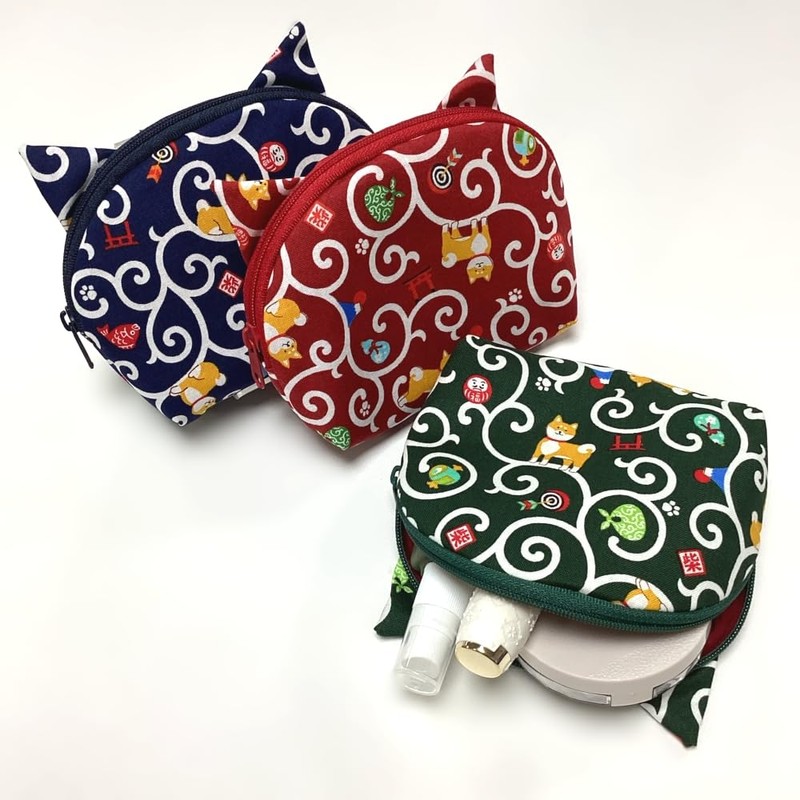Kyoto Cat Pattern Pouch, Made in Japan, Japanese Pattern, Cotton,
