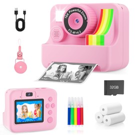 MVNHFSO Kids Camera Instant Print - Dual-Lens Selfie Cameras, Portable Toddler Digital Camera Toy with 3 Roll Paper - Christmas Birthday Idea Gift for 3 4 5 6 7 8 9 10 11 12 Years Old Girls 32G (Pink)