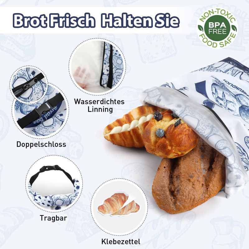 2 Pack Bread Bags German Version Large Fresh Bread Bags