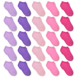 GENTABY Boys Girls Socks - Unisex Toddler Black White Grey Low Cut Socks - 25 Pairs for 0-13 Years Toddler Newborn School Durable Socks, Light Purple+Light Snow Green+Light Pink+Pink+Light Rose Red