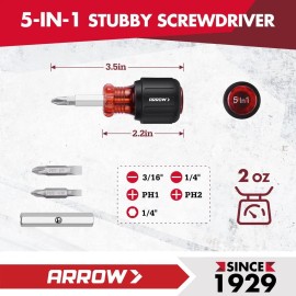 ARROW 2PC 11-in-1 Standard/5-in-1 Stubby Multi-bit Screw Driver & Nut Driver Set