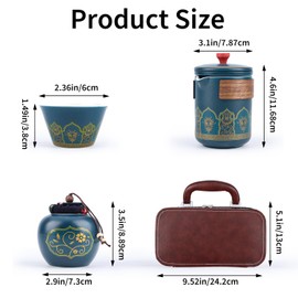 Ceramic Kungfu Tea Sets, Portable Chinese Travel Tea Set with Tea Pot, Tea Canister, 3 Cups & Travel Bag Suitable for Travel Home Outdoor Office (Blue)