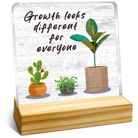 Inspirational Grain Acrylic Plaque Sign,Growth Looks Different for Everyone Plant Motivational Acrylic Decor Sign for Home Bedroom Office Desk Table Acrylic Sign,Cheer Up Gift for Friend Teens