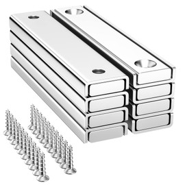 Gvolatee Pack of 8 Neodymium Magnets Extra Strong 30 kg Force 60 x 13.5 x 5 mm, Multifunctional Rectangular Magnets, Countersunk Head Square Brick Pot Magnet with Screws for Whiteboard, Fridge,