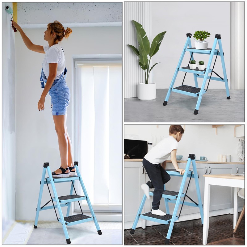 3 Step Ladder, Folding Step Stool for Adults, Lightweight Aluminum