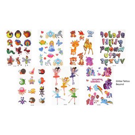 7 Sheets Temporary Children's Tattoos Animal Tattoos Fairy Tattoos Princess Tattoos Unicorn Tattoos Glitter 7
