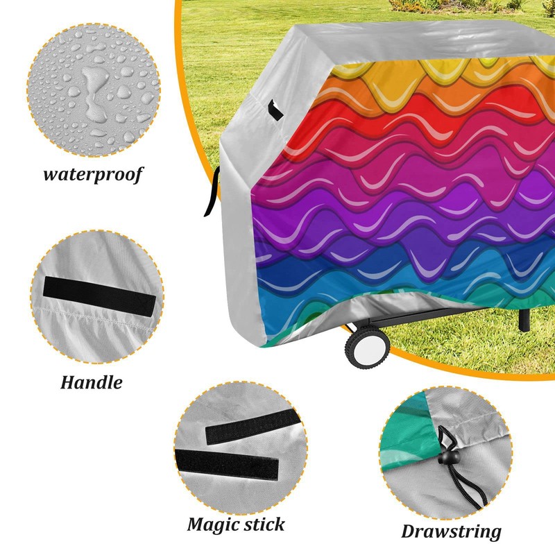 Premium Grill Cover Waterproof Bright Rainbow Wave Barbecue Cover Fade
