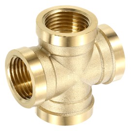 uxcell 4Pcs Brass Cross Pipe Fitting, 1/2" Female Barstock Cross Fitting Pipe Adapter for Water/Fuel/Air Transport Connect Pipelines