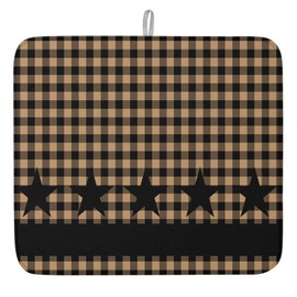 Retro Country Star Dish Drying Mat for Kitchen Counter, Brown Black Buffalo Plaid Baby Bottle Microfiber Drying Pad, Absorbent Coffee Cup Dishes Drainer Mats 18"x24"