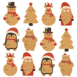 Christmas Labels Stickers,Christmas Stickers Gift Labels, Christmas Name Stickers in 12 Designs,Christmas Sticky Labels, Kraft Stickers Writable Removable for Christmas Decoration Gift Wrapping 240PCS