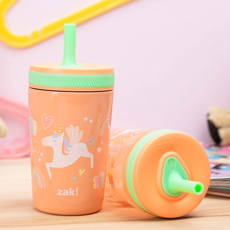 Zak Designs Unicorn Kelso Tumbler Set, Leak-Proof Screw-On Lid with