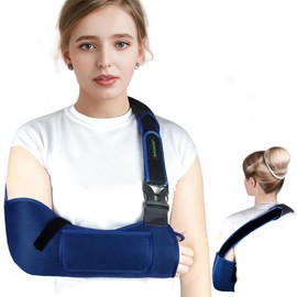 KONSEDIK Arm Shoulder Sling,Breathable Medical Sling with Shoulder Pad,support for Women and Men Rotator Cuff Injury,Left or Right Arm,Elbow,Clavicle Fracture Post-Surgery(Blue, Medium)