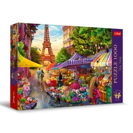 Trefl Flower Market, Paris 1000 Jigsaw Puzzle Premium Plus Tea Time 27"x19" Print, Painted Nostalgic Pictures, Perfect Matching of Elements, for Adults and Children from 14 Years Old