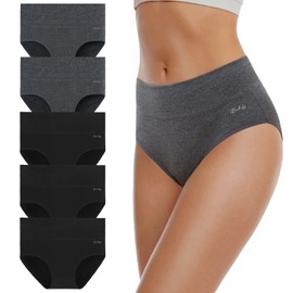 coskefy Women's High Waisted Cotton Underwear Soft Breathable Panties Stretch Briefs Seamless Ladies Panties 5 Pack