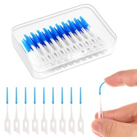 lanjue 100 Pieces Interdental Brushes, Silicone Dental Floss Picks with Case Dental Brushes Dental Picks Blue Tooth Floss Picks for Teeth Cleaning