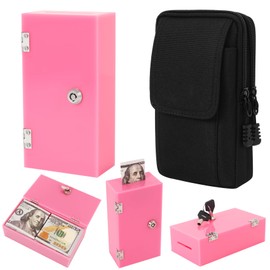 Extra Large Pink Acrylic Box Winners Bank with 2 Keys, Slot, Storage Waist Bag, Portable Casino Cash Money Lock Box Safe for Gamblers, 1Pack