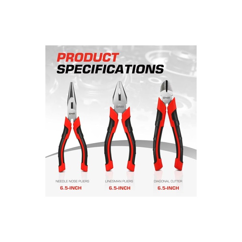 DNA Motoring Juego de Alicates 3 Piezas Linesman 6.5 Pulgadas