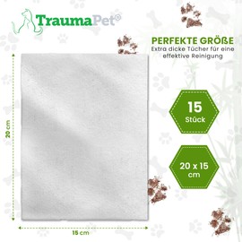 TraumaPet Premium Wet Wipes for Dogs & Cats - Moist Cleaning Wipes with Chamomile & Silver - Cleaning Wipes for Sensitive Areas - Pack of 15 | Wet Wipes Dog & Cat