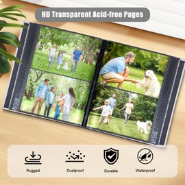 Álbum de fotos de 4 x 6 pulgadas con 200 bolsillos, Álbum de fotos sin cordones, cubierta de lino con ventana frontal, libro de fotos vertical de página negra para bodas, familiares, aniversarios,