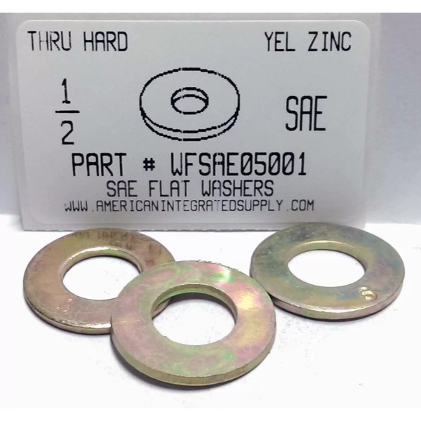 AMERICANINTEGRATEDSUPPLY.COM 1/2 SAE FLAT WASHERS THRU HARDENED STEEL YELLOW ZINC