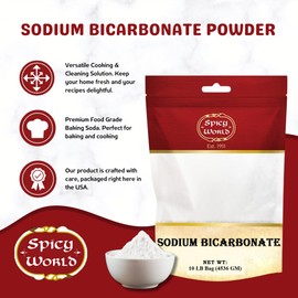 Spicy World Sodium Bicarbonate Powder - Aluminum Free, Food Grade Baking Soda Bulk for Cleaning, Pool, Cooking & More (10 LB Bag)