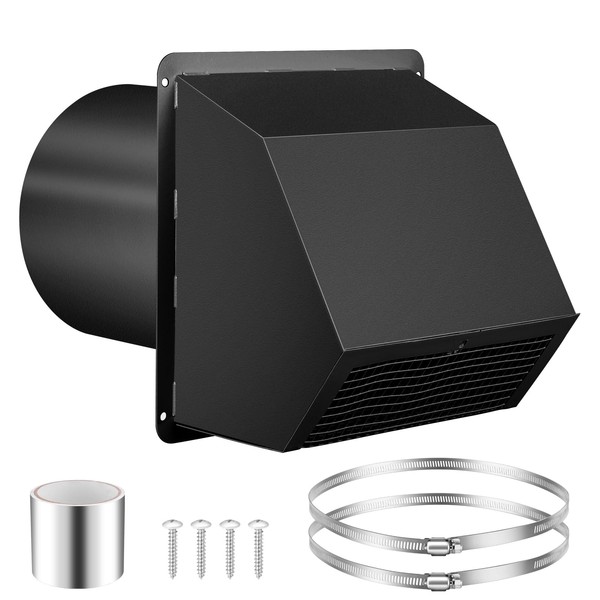 8 Inch Hooded Wall Vent with Screen and Damper, Galvanized