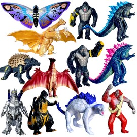 TwCare Set of 12 Godzilla x Kong: The New Empire, Dinosaur Dragon Toys Action Figures, Evolved Basic Exquisite Battle Roar B.E.A.S.T. Glove Shimo Frost Bite Mecha King Ghidorah Cake Toppers Pack