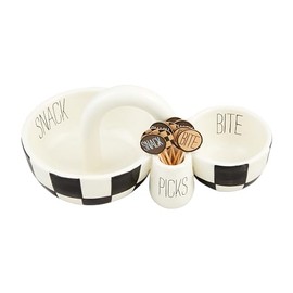 Mud Pie Double Dip Set, dish 4" x 8 3/4" | toothpick 3 1/4", BLACK