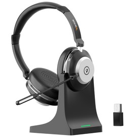 Wantek Headset mit Mikrophone, Wireless Headset 882BT mit Ladestation, V5.2 Bluetooth Headset mit Noise Cancelling Mikrofon und USB Dongle, Call Center Headset Kompatibel mit Computer Laptop Teams