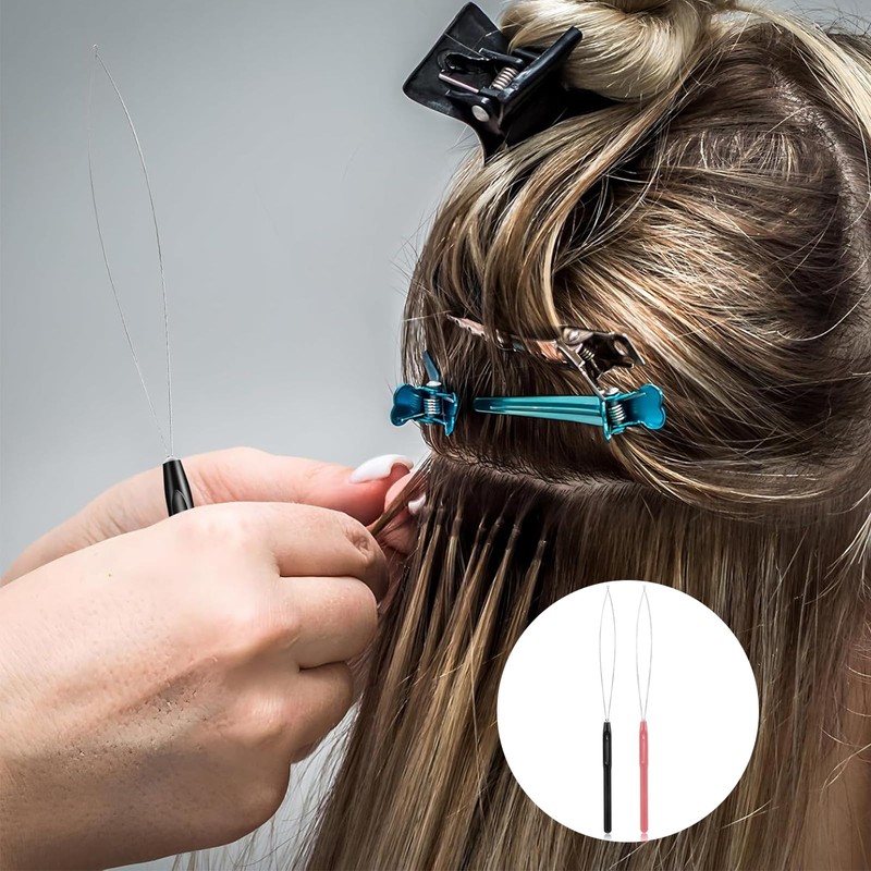 3 Stück Microring Extensions Zubehör, professionelles Nano-Haarverlängerungswerkzeug,Extensions Zange und Schlaufeneinfädler,