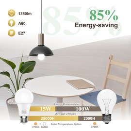 DiCUNO 15W E27 LED Bulb, Super Bright Replaces 100W, 5000K Cool White, 1350lm, A60 Matt Edison Bulb, CRI 90, 220° Beam Angle, Flicker-Free, Non-Dimmable, 230V Energy Saving Bulb, Pack of 2