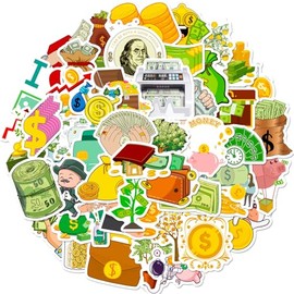 50 Packs Money Stickers Water Bottles Laptop Phone Computer Guitar Skateboard Hydroflasks Dollar Sign Vinyl Sticker Waterproof Aesthetic Trendy Decals for Kids Teens Girls Adults