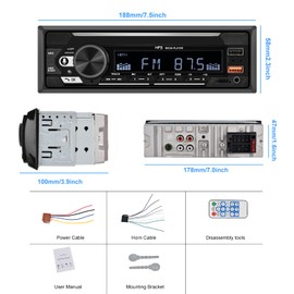 Single Din Car Stereo Digital Bluetooth Audio MP3 Player Music Stereo Support FM Receiver Radio Bluetooth Hands-Free Calling USB Playback & Charging AUX TF Input & Remote