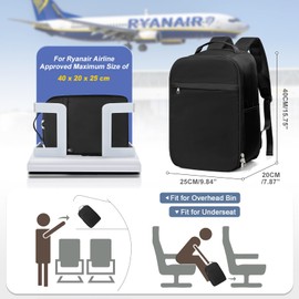 WEPLAN Cabin Bags for Ryanair 40x20x25 Underseat Travel Backpack for Women Men Carry on Hand Luggage Backpack for Airplanes Casual Daypack Waterproof 14 inch Laptop Backpacks Cabin Size Work,Black