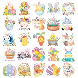 Oottati 25 Sheets Waterproof Temporary Tattoos Stickers Easter Rabbit Egg Rabbit Colorful Suit for Kids