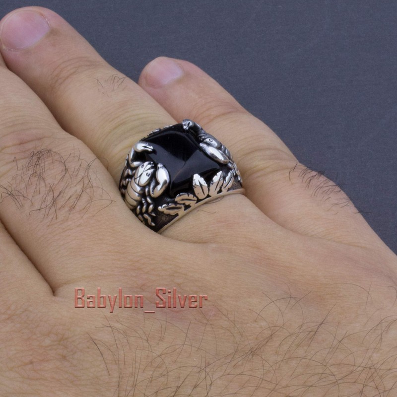 Scorpion Design Solid 925 Sterling Silver Onyx Elegant Ring for