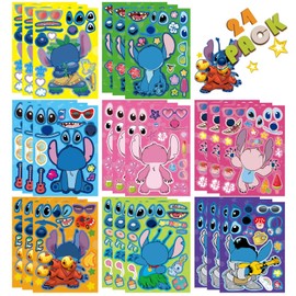 24pcs 9”x6 Cartoon Stitch Make-a-face Stickers for Kids, Make Your Own Sticker Mixed and Matched with 8 Designs Characters Stickers for Party Decoration,Birthday Gifts(Stitch)