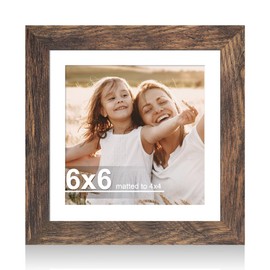 Hongkee 6x6 Picture Frame with Glass, Display Pictures 4x4 with Mat or 6 x 6 without Mat - Wall and Tabletop, 6 by 6 Photo Wooden Frames (Rustic Brown, 1 Pack)