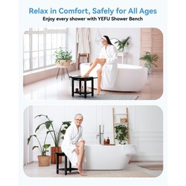 YEFU HIPS Shower Bench, Waterproof Shower Benches for Inside Shower to Sit on, Shower Stool for Shaving Legs, Indoor Outdoor Non-Slip Bathroom Chair Seat with Storage Handle Soap Dish, Black, Large