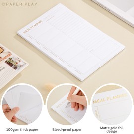 Matte Gold Foil Magnetic Meal Planning Pad for Fridge 52 Undated Tear-off Sheets, 6x9 Inch Meal Planning Notepad, Notebook for Meal Planner and Grocery List with Magnet, Weekly Meal Planner for kitchen with Tear Off Shopping List