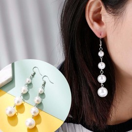 Allereya Vintage Pearl Drop Earrings Long Tassel Pearl Earrings Boho Pearl Dangle Hook Earrings Wedding Pearl Necklace Earrings Jewellery for Women and Girls